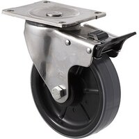 450kg Rated Industrial Polyurethane Castor - Nylon Tyre - 150mm - Plate Brake - Plain Bearing - ISO