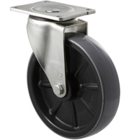 500KG Industrial Polyurethane Castor - Nylon Tyre - 200mm - Plate Swivel - Plain Bearing - ISO