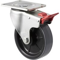 450kg Rated Industrial Polyurethane Castor - Nylon Tyre - 150mm - Plate Brake - Roller Bearing - NA