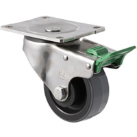 300kg Rated Industrial Stainless Steel Polyurethane Castor - Nylon Tyre- 100mm - Plate Direction Lock - Roller Bearing - ISO