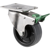 350KG Industrial Stainless Steel Polyurethane Castor - Nylon Tyre- 125mm - Plate Direction Lock - Roller Bearing - NA