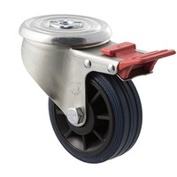 150kg Rated Industrial High Resilience Castor - Rubber Tyre - 100 mm - Bolt Hole Brake - Plain Bearing