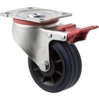 150KG Industrial High Resilience Castor - Rubber Tyre - 100mm - Plate Brake - Plain Bearing