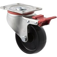 300kg Rated Industrial Castors - Nylon Wheel - 100mm - Plate Brake - Plain Bearing
