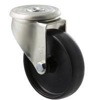 300kg Rated Industrial Castors - Nylon Wheel - 125mm - Bolt Hole Swivel - Plain Bearing