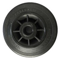 100kg Rated Black Rubber Wheel - 125 x 35mm - Plain Bearing