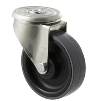 300kg Rated Industrial Castors - Polyurethene Wheel - 125mm - Bolt Hole Swivel - Roller Bearing