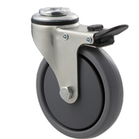 50KG Light Duty Castor - TPE Wheel - 100mm - Bolt Hole Brake - Ball Bearing
