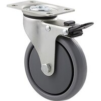 50kg Rated Light Duty Castor - TPE Wheel - 100mm - Plate Brake - Ball Bearing