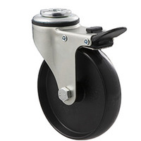 70kg Rated Light Duty Castor - Nylon Wheel - 100mm - Bolt Hole Brake - Plain Bearing