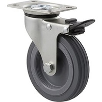 50KG Light Duty Castor - Rubber Wheel - 100mm - Plate Brake - Plain Bearing