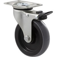 100kg Rated Industrial Castor - Polyurethane Wheel - 100mm - Plate Brake - Ball Bearing
