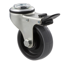 Castor - "K" - 100kg - Polyurethane Wheel - 75mm - Bolt Hole Brake - Ball Bearing