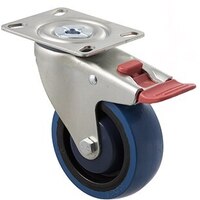 140kg Rated Industrial High Resilience Castor - Rubber Wheel - 100mm - Plate Brake - Ball Bearing - NA