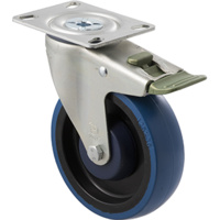 150kg Rated Industrial High Resilience Castor - Rubber Wheel- 125mm - Plate Directional Lock - Ball Bearing - ISO