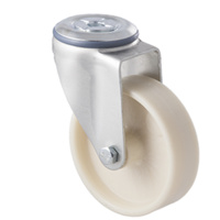 80kg Rated Low Temp Castor - Nylon Wheel - 100mm - Bolt Hole Swivel