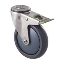 85kg Rated Stainless Steel Heavy Duty Castor - TPE Wheel - 125mm - Bolt Hole Directional Lock - Plain Bearing