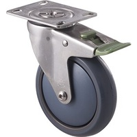 85kg Rated Stainless Steel Heavy Duty Castor - TPE Wheel - 125mm - Plate Directional Lock- Plain Bearing - ISO