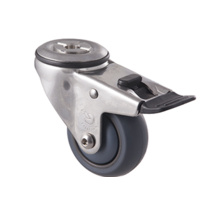 Castor - "M" - Stainless Steel - 85kg - TPE Wheel - 75mm - Bolt Hole Brake - Ball Bearing