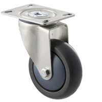 85kg Rated Industrial Castor - TPE Wheel - 100mm - Plate Swivel - Ball Bearing - NA