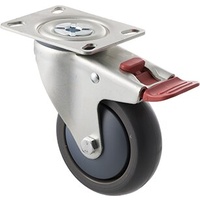 85KG Industrial Castor - TPE Wheel - 100mm - Plate Brake - Ball Bearing - NA