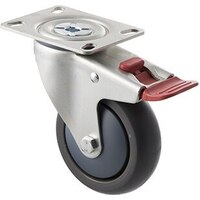 85kg Rated Industrial Castor - TPE Wheel - 100mm - Plate Brake - Ball Bearing - ISO