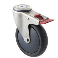 85kg Rated Industrial Castor - TPE Wheel - 125mm - Bolt Hole Brake - Ball Bearing