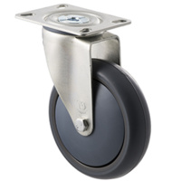 85kg Rated Industrial Castor - TPE Wheel - 125mm - Plate Swivel - Ball Bearing - NA