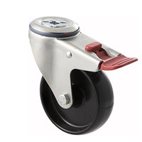 150kg Rated Industrial Castor - Nylon Wheel - 100mm - Bolt Hole Brake - Plain Bearing