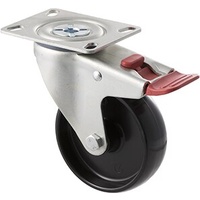 150KG Industrial Castor - Nylon Wheel - 100mm - Plate Brake - Plain Bearing - ISO