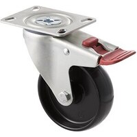 150kg Rated Industrial Castor - Nylon Wheel - 100mm - Plate Brake - Plain Bearing - NA