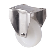 150kg Rated Stainless Steel Heavy Duty Castor - Nylon Wheel - 100mm - Plate Fixed - Plain Bearing - ISO
