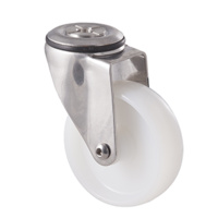150kg Rated Stainless Steel Heavy Duty Castor - Nylon Wheel - 100mm - Bolt Hole Swivel - Plain Bearing