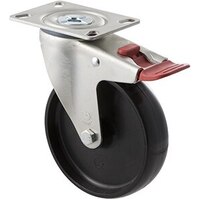 150kg Rated Industrial Castor - Nylon Wheel - 125mm - Plate Brake - Plain Bearing - ISO