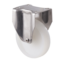 150kg Rated Stainless Steel Heavy Duty Castor - Nylon Wheel - 125mm - Plate Fixed - Plain Bearing - ISO