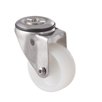 150kg Rated Stainless Steel Heavy Duty Castor - Nylon Wheel - 75mm - Bolt Hole Swivel - Plain Bearing