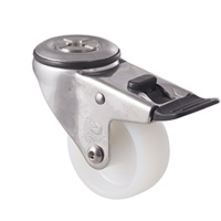 Castor - "M" - Stainless Steel - 150kg - Nylon Wheel - 75mm - Bolt Hole Brake - Plain Bearing