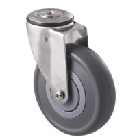 150kg Rated Stainless Steel Heavy Duty Castor - Grey Rubber Wheel - 125mm - Bolt Hole Swivel- Plain Bearing
