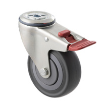 140KG Industrial Castor - Grey Rubber Wheel - 100mm - Bolt Hole Brake - Ball Bearing
