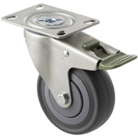 140kg Rated Industrial Castor - Grey Rubber Wheel - 100mm - Plate Directional Lock - Ball Bearing - ISO