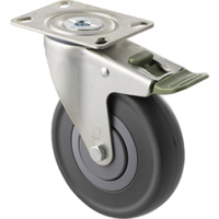 150KG Industrial Castor - Grey Rubber Wheel - 125mm - Plate Directional Brake - Ball Bearing - NA