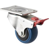 300KG Industrial Hi Resilience Castor - Rubber Wheel- 100mm - Plate Brake - Ball Bearing - ISO