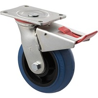 400KG Industrial Hi Resilience Castor - Rubber Wheel - 150mm - Plate Brake - Ball Bearing - NA