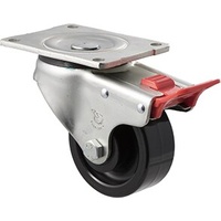 350kg Rated Industrial Castor - Nylon Wheel - 100mm - Plate Brake - Plain Bearing - NA