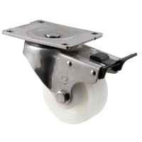 350KG Stainless Steel Heavy Duty Castor - White Nylon Wheel - 100mm - Plate Brake - Plain Bearing - NA