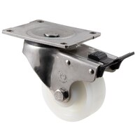350kg Rated Stainless Steel Heavy Duty Castor - White Nylon Wheel - 100mm - Plate Brake - Plain Bearing - ISO