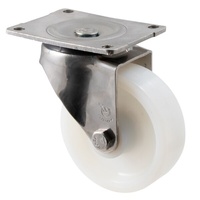 Castor - "O" - Stainless Steel - 450kg - White Nylon Wheel - 150mm - Plate Swivel - Plain Bearing - NA