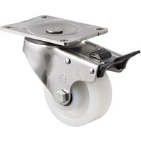 350KG Stainless Steel Heavy Duty Castor - White Nylon Wheel - 100mm - Plate Brake - Roller Bearing - NA