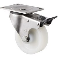 380kg Rated Stainless Steel Heavy Duty Castor -White Nylon Wheel - 125mm - Plate Brake - Roller Bearing - ISO