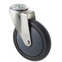 200kg Rated Industrial Castor - Grey Rubber Wheel - 150mm - Bolt Hole Swivel - Plain Bearing